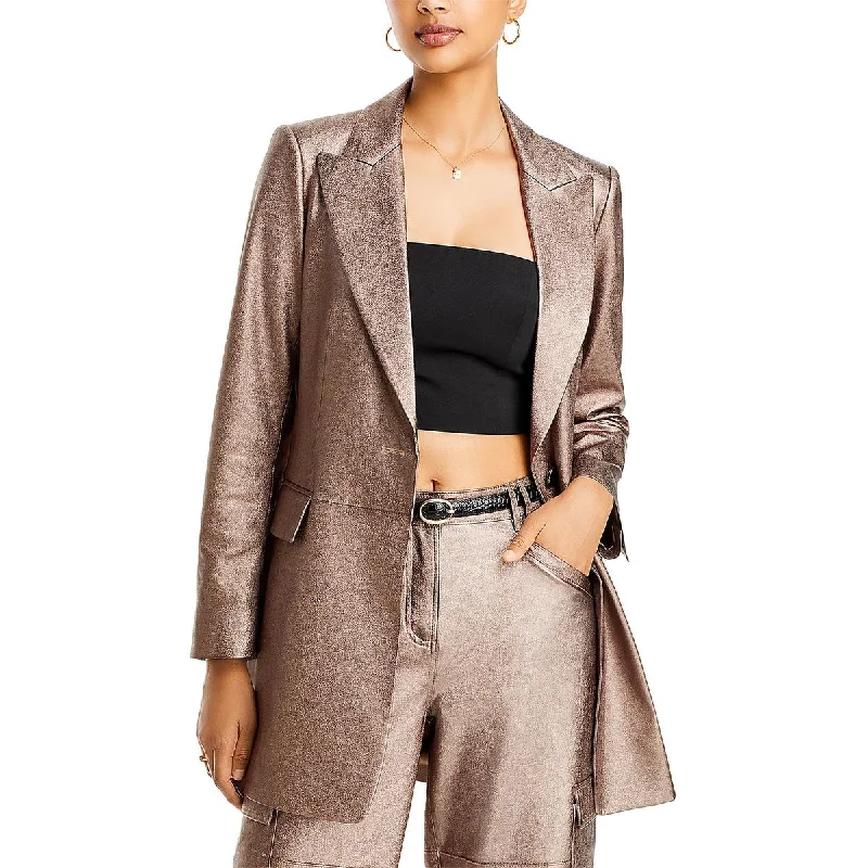 Flora Womens Metallic Notch Collar One-Button Blazer Women's Vintage Suit
