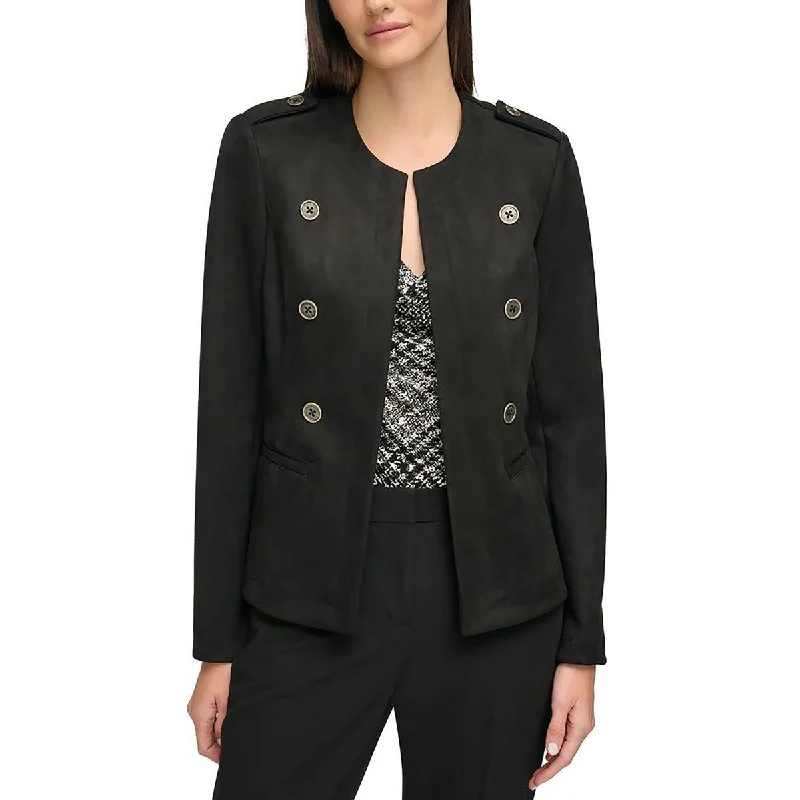 Womens Suede Military Open-Front Blazer Women's Classic Blazer