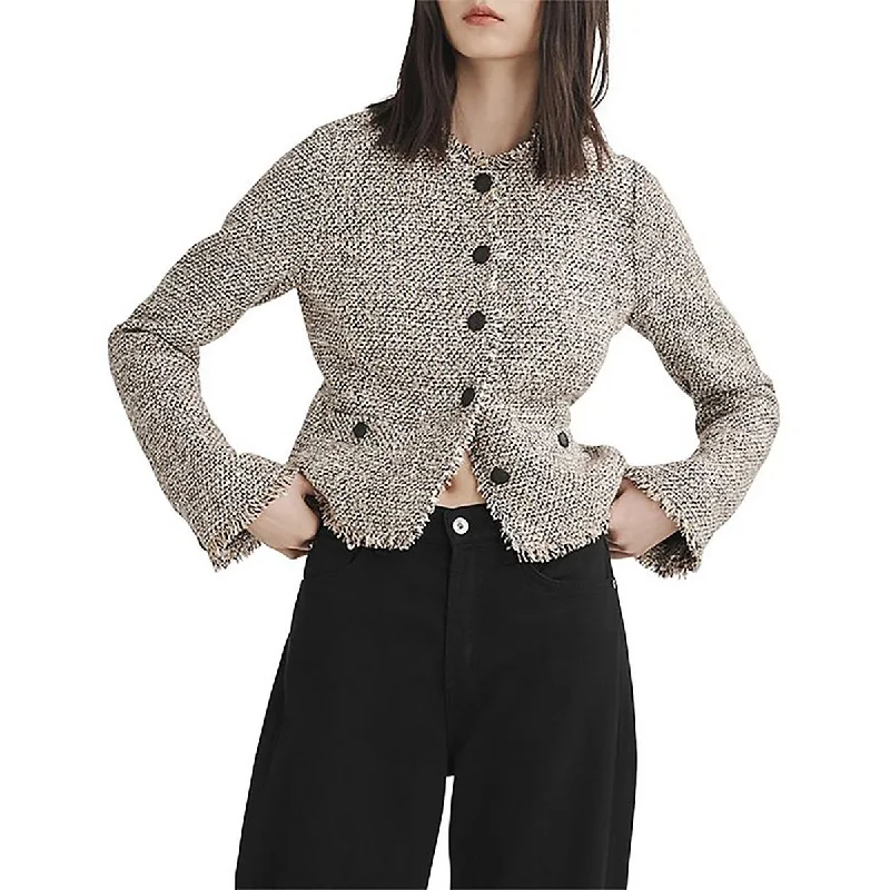 Carmen Womens Tweed Suit Separate Collarless Blazer Women's Elegant Jacket