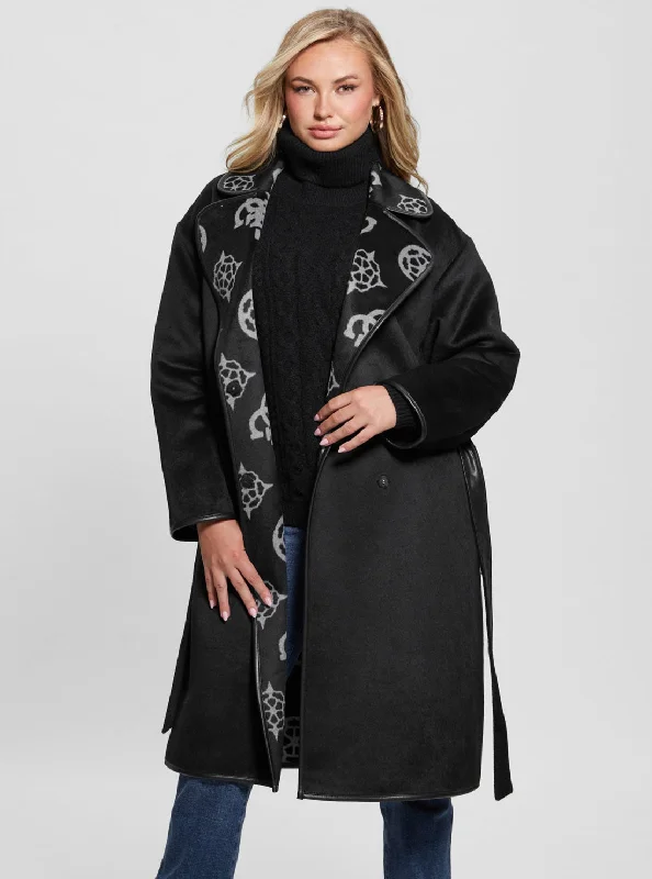 Black Ludovica Logo Coat Fitted Faux Suede Blazer