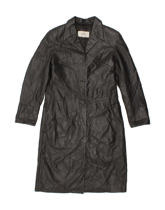 BOMB BOOGIE Womens Leather Coat UK 12 Medium Black Leather Fuzzy Sherpa Pullover