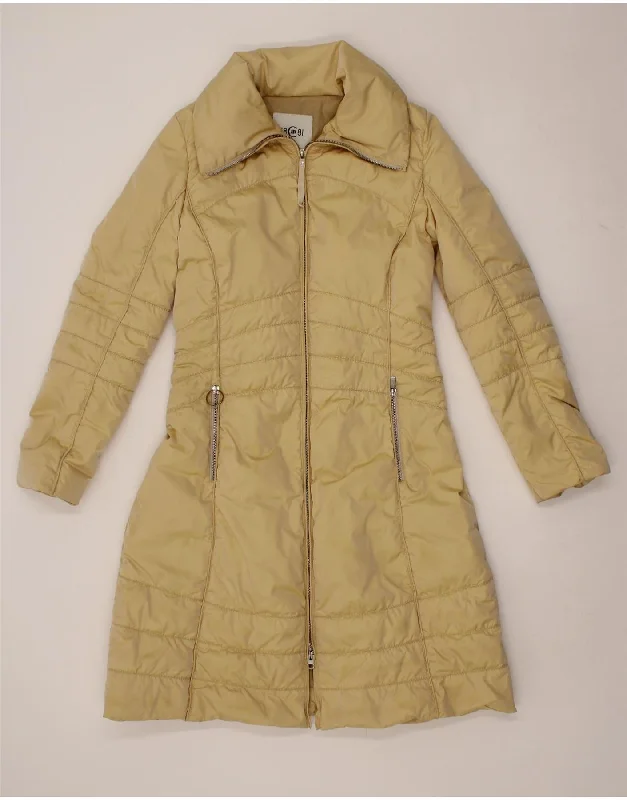 CERRUTI 1881 Womens Padded Coat UK 12 Medium Beige Cozy Fleece Hoodie