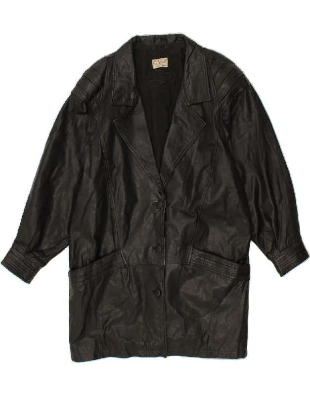 CLASSIC Womens Loose Fit Leather Coat UK 16 Large Black Leather Stylish Bomber Jacket