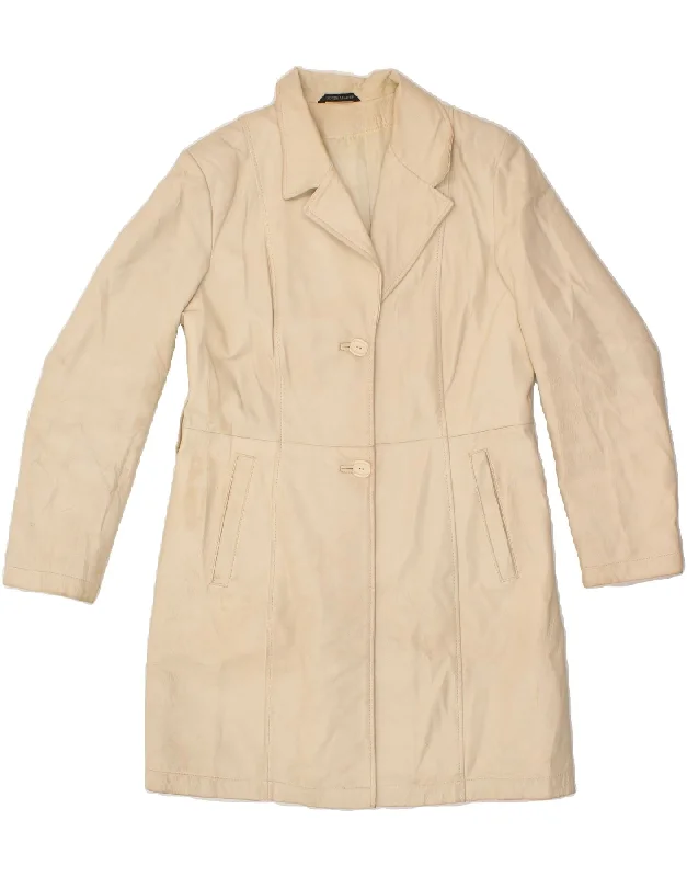 COCONUDA Womens Leather Coat UK 14 Medium Off White Leather Softshell Outdoor Jacket
