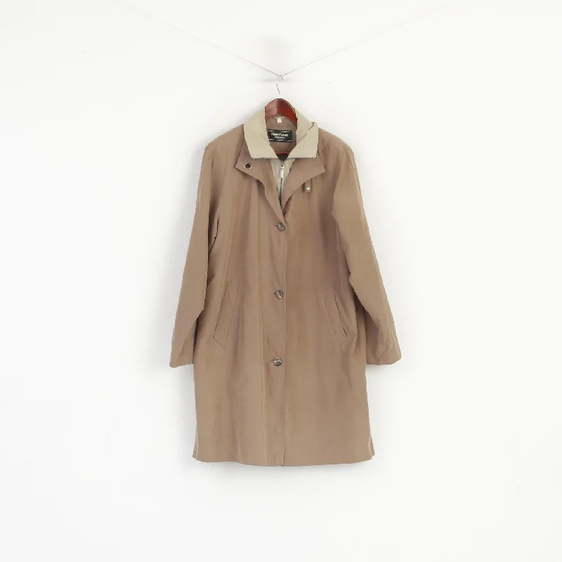 Finn-Flare Collection Women 40 L Coat Taupe Zip Up Shoulder Pads Retro Single Breasted Top Padded Ski Jacket