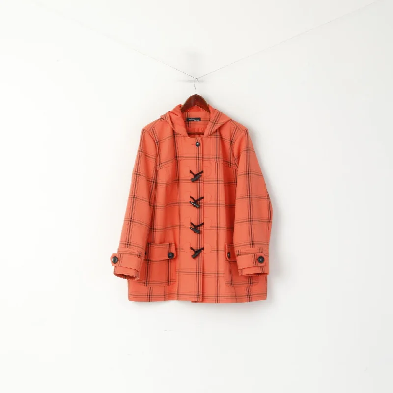 Wardrobe Essentials Women 24 52 XXL Duffle Coat Coral Check  Hooded Top Long Hooded Anorak