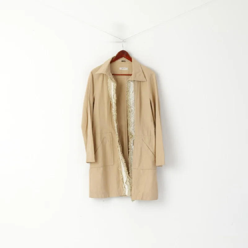 Mango Suit Women XXL(L) Open Front Coat Beige Cotton MNG Long Frills Casual Top Stretchy Active Jacket