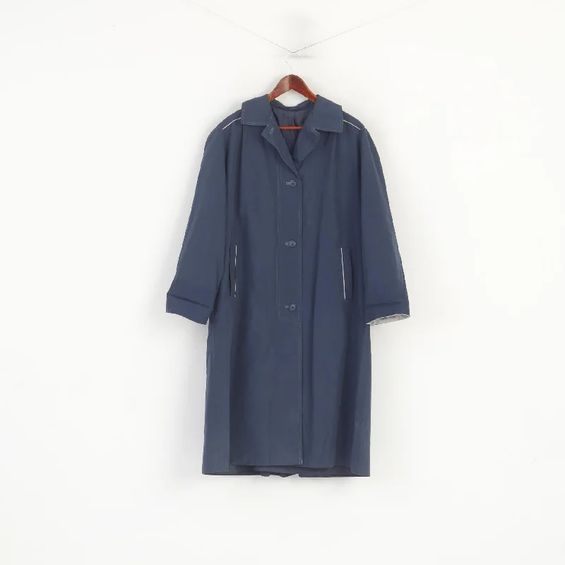 Scandia Modell Women XL Coat Navy Vintage Norsk Design Shoulder Pads Fur-Trimmed Winter Coat