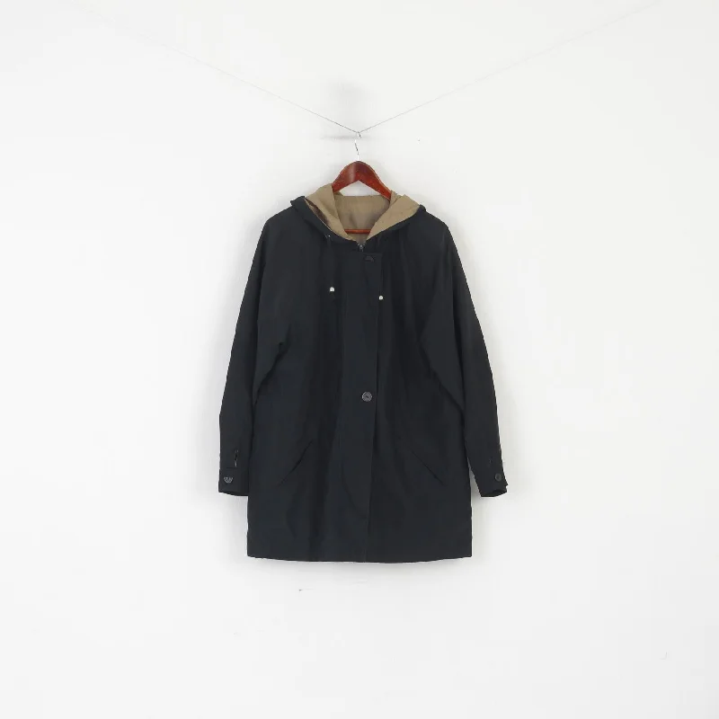 C&A Women 12 38 M Coat Black Lightweight Full Zip Hooded Vintage Casual Top Puff Sleeve Blazer