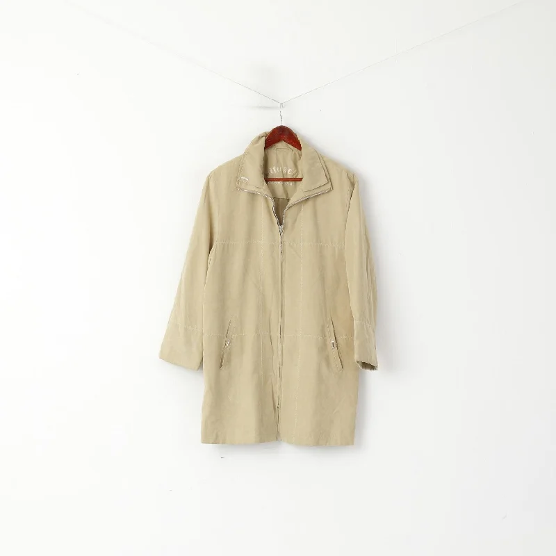Nitusch Women 38 M Coat Beige Boho Full Zipper Retro Shoulder Pads Lightweight Top Bold Color Block Coat