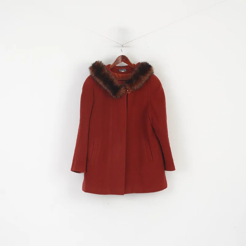 Cavaricci Women XL Coat Ginger Wool Cashmere Blend Hooded Single Breasted Top Hooded Parka Coat