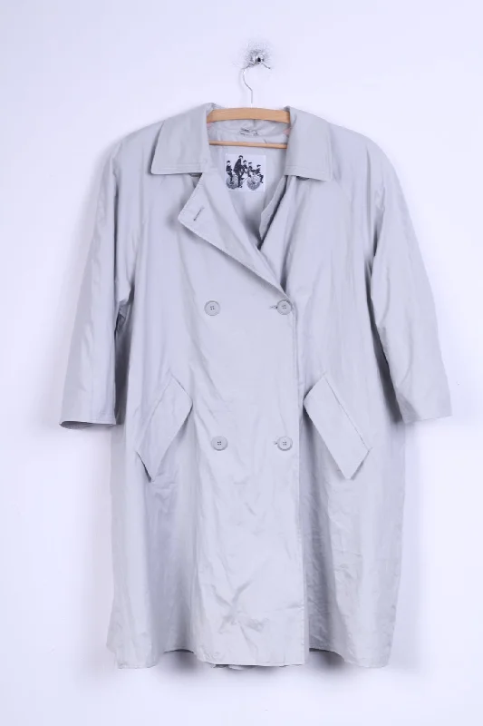 Womens 42 Coat Grey Lightweight Casual Double Breasted Top Shoulder Pads A-Line Swing Coat