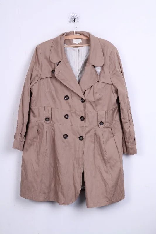 MARKS & SPENCER Womens 22 3XL Coat Long Beige Double Breasted Sleek Leather Jacket