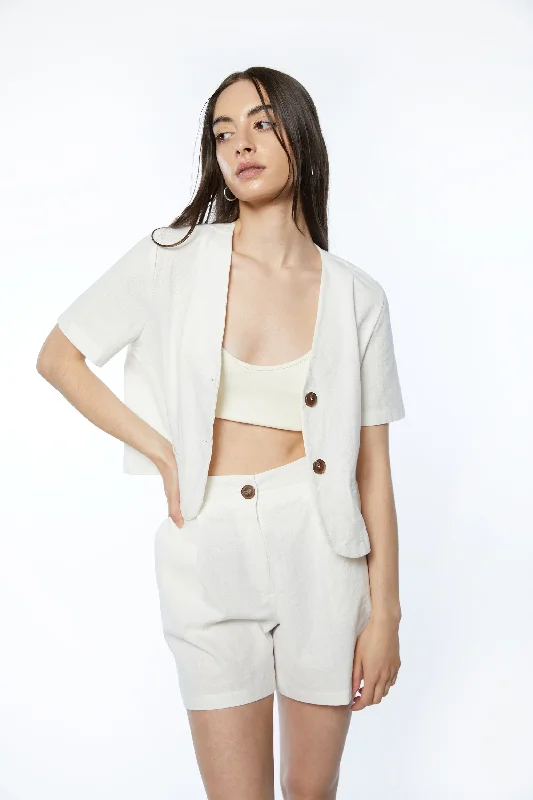 CROPPED COLLARLESS BLAZER Spring Women's Coat