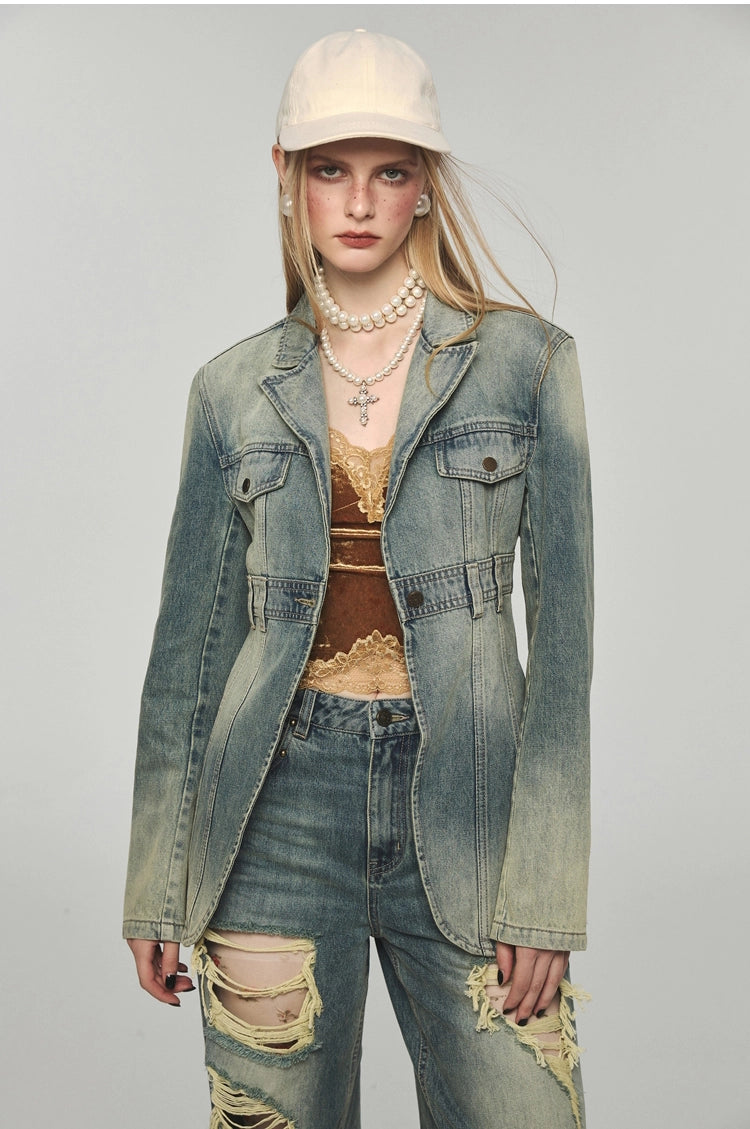 Denim Slim Fit Blazer Women's Warm Suit
