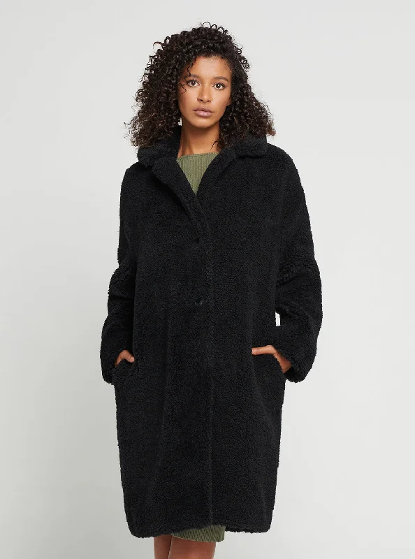 Eco Black Alina Coat Collared Pea Coat