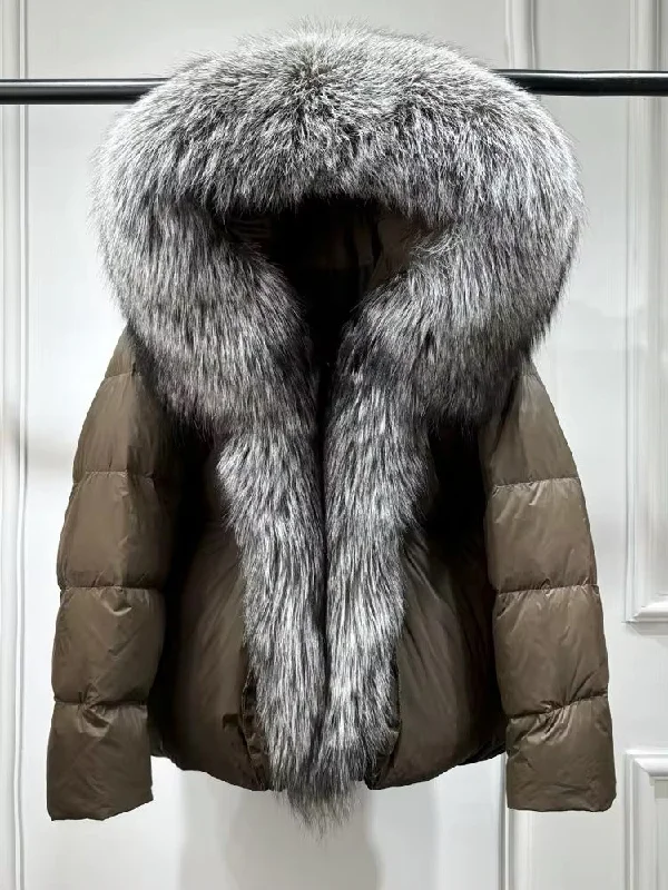 Elegant Women's Plus Size Duck Down Jacket with Real Fur. Women's Plus Size Jacket