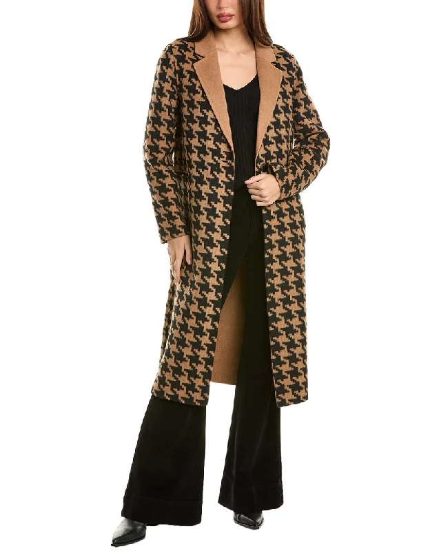 Elie Tahari Houndstooth Wool-Blend Coat Hooded Parka Coat