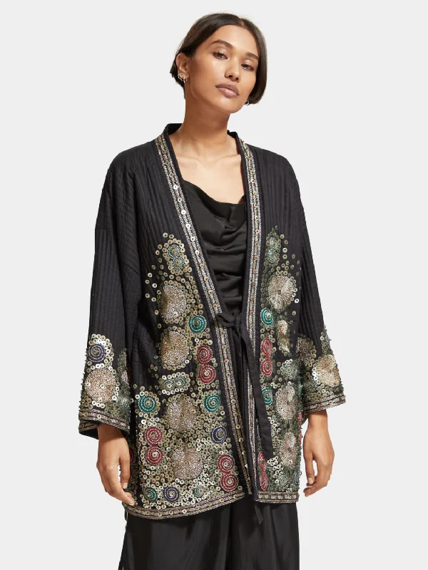 Embroidered kimono jacket