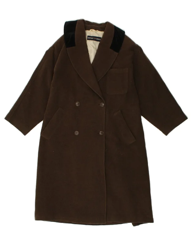 EMPORIO ARMANI Womens Double Breasted Coat UK 14 Medium Brown Colourblock Flowy Lightweight Kimono