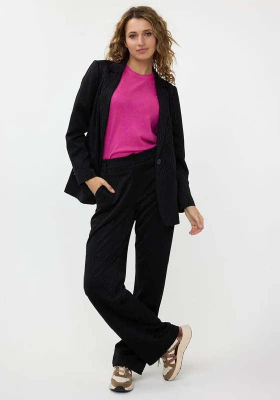 EsQualo Jacquard Single Breasted Blazer, Black Women's Vintage Suit