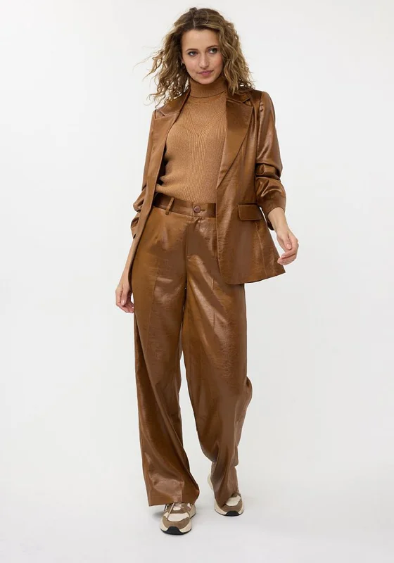 EsQualo Metallic Crinkle Blazer, Tan Women's Elegant Suit