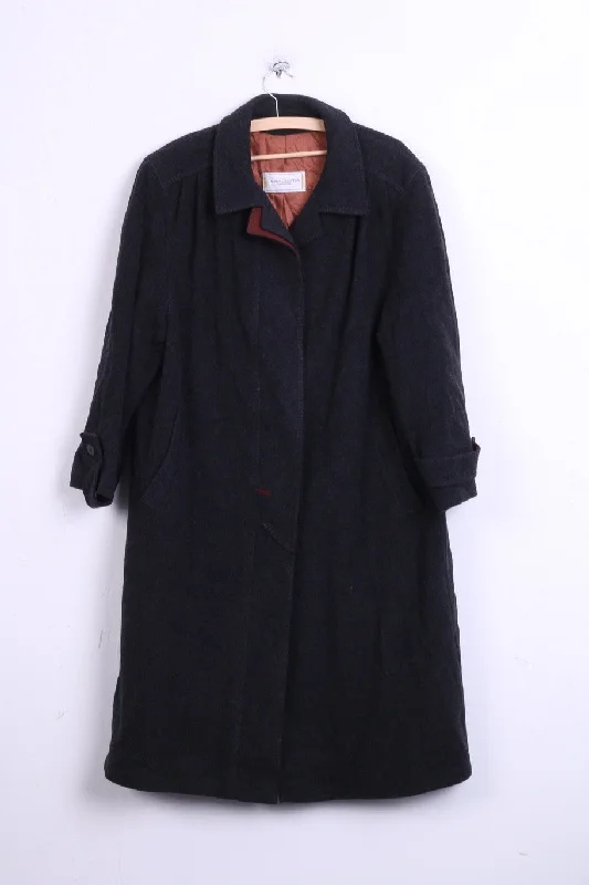 Fashion Collection International Womens 21 L Coat Wool Grey Single Breasted Vintage Relaxed Fit Blazer