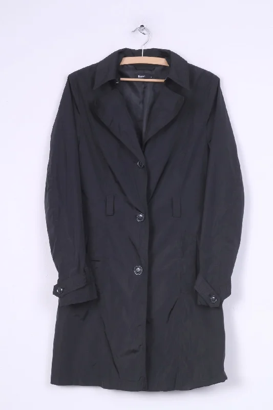 Flame Womens M Coat Single Breasted Black Vintage Hooded Raincoat Women