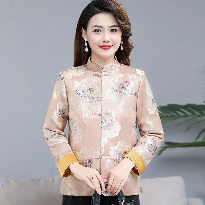 Floral Embroidery Brocade Women's Chinese Style Wadded Coat Hooded Parka Coat