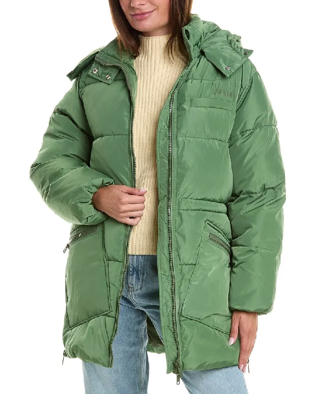 GANNI Oversized Puffer Coat Fur-Trimmed Winter Coat
