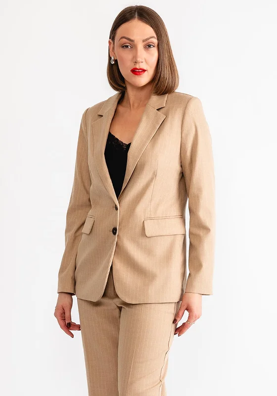 Gerry Weber Pinstripe Single Breasted Blazer, Camel Women's Trendy Jacket