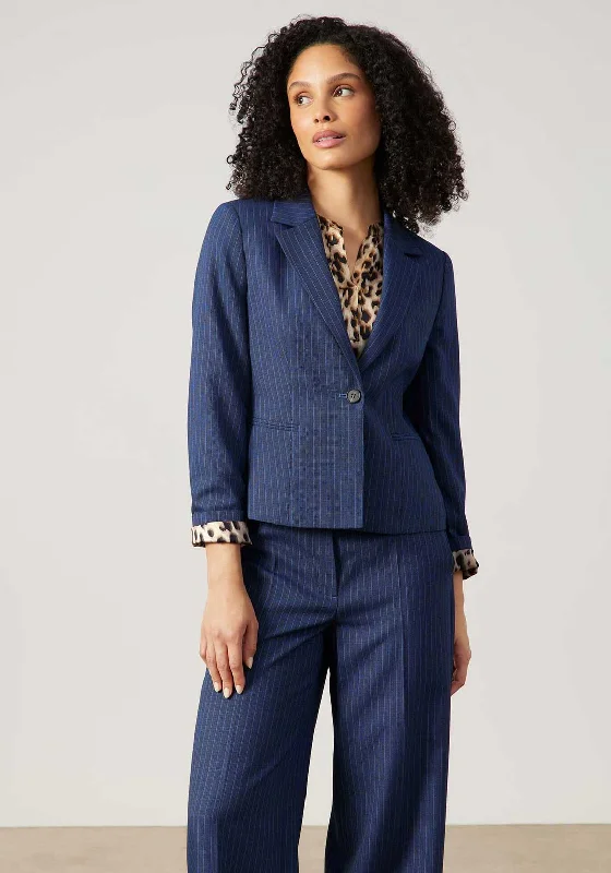 Gerry Weber Pinstripe Leopard Contrast Blazer, Blue Women's Premium Blazer