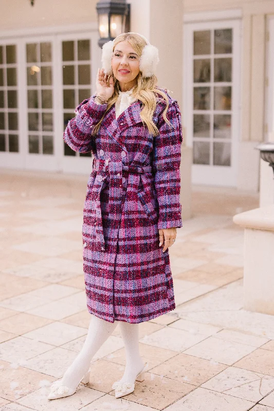 Holly Plaid Coat in Violet Thick Layered Jacket