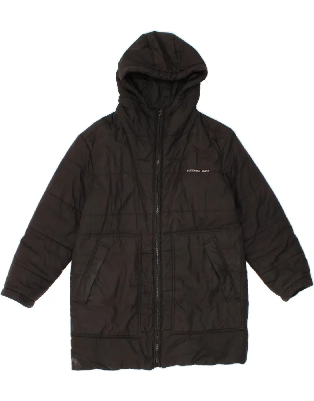 ICEBERG Womens Hooded Padded Coat IT 42 Medium Black Viscose Classic Trench Coat