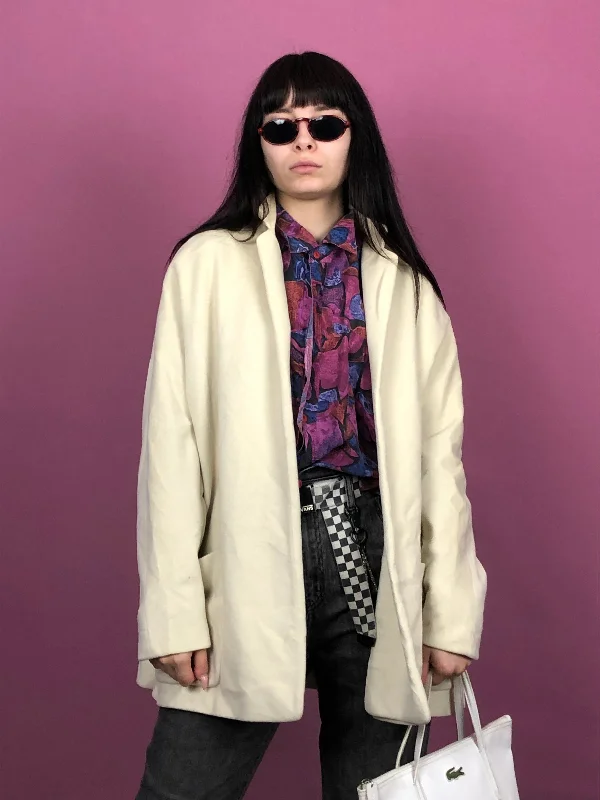 Jil Sander Vintage Women's No Closure Coat - S White Wool Blend Thick Layered Jacket