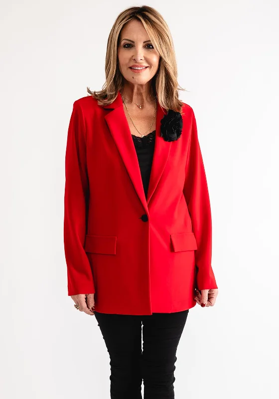 Joseph Ribkoff Flower Brooch Blazer, Red Women's Luxurious Suit