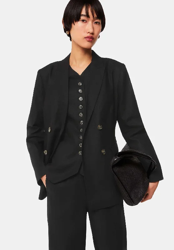 Lindsey Linen Blend Blazer 38547 Black Women's Elegant Suit
