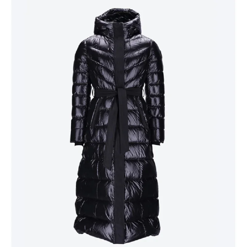 Mackage Women's Calina Puffer Maxi Coat, Black Belted Wool Overcoat