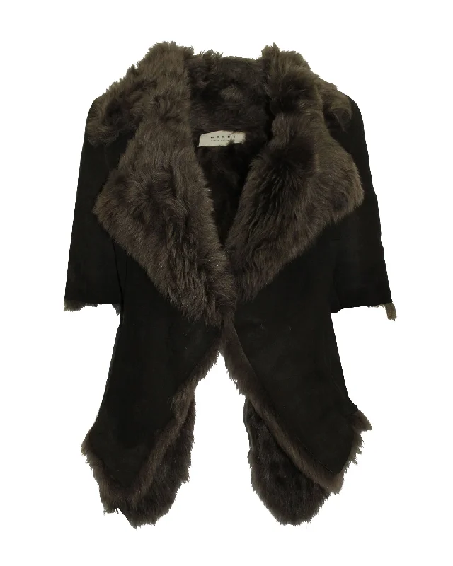 Marni Fur Winter Coat in Olive Green Wool Embroidered Kimono Coat