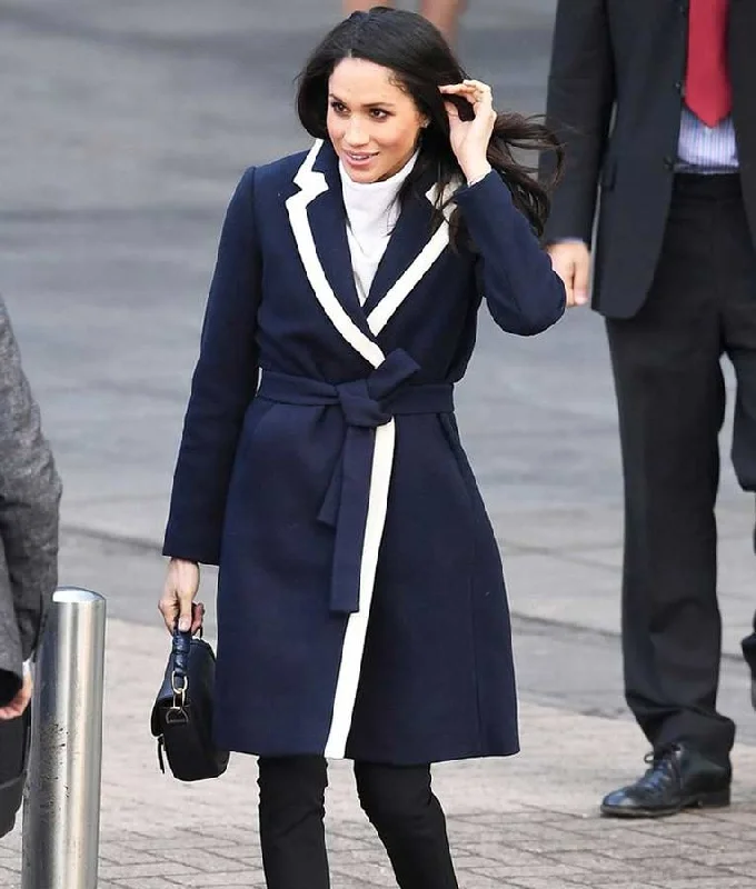 Meghan Markle Blue Coat Soft Thermal Overcoat