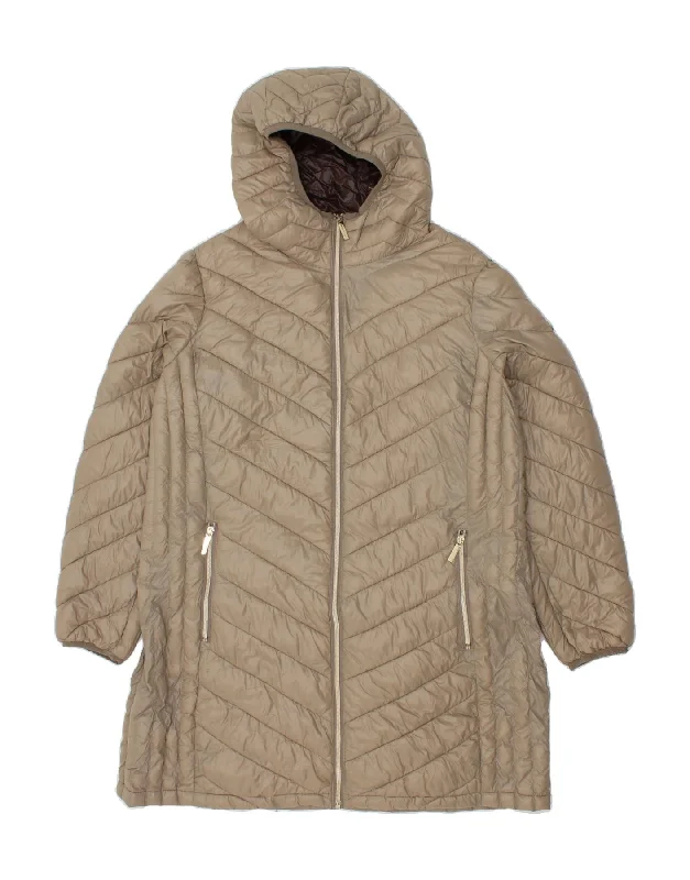 MICHAEL KORS Womens Hooded Padded Coat UK 18 XL Beige Modern Asymmetric Coat