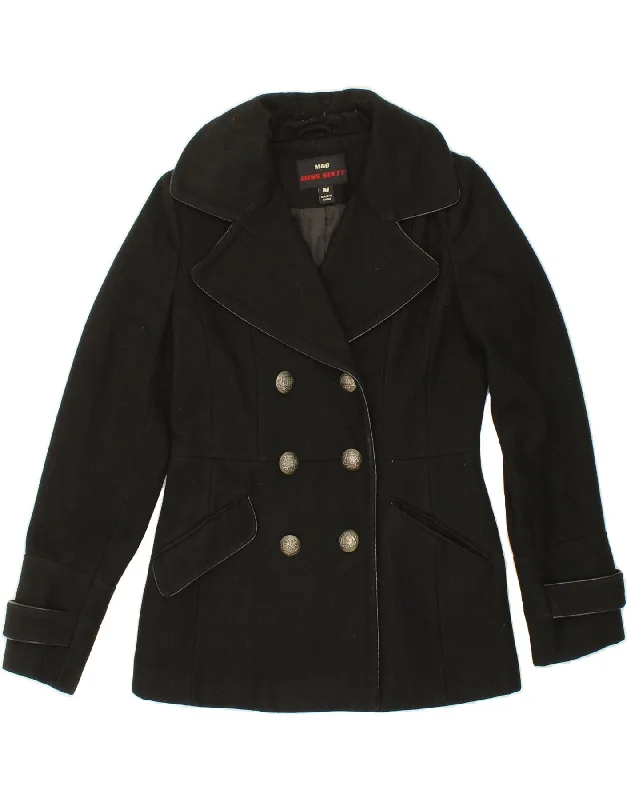 MISS SIXTY Womens Pea Coat UK 12 Medium Black Wool Hooded Raincoat Women