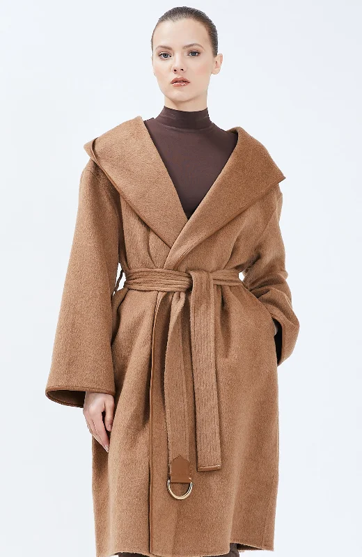 Nicole Benisti Womens Tessa Wrap Cashmere Coat Sleek Leather Jacket
