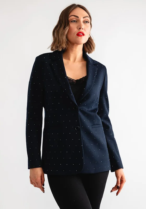 Oui Rhinestone Embellished Jersey Blazer, Navy Women's Pencil Blazer