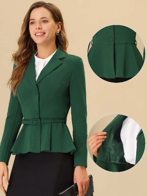 Vintage Ruffle Hem Belted Notched Lapel Office Work Blazer Women's Custom Suit