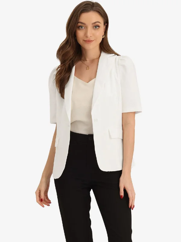 Short Sleeve Lapel Collar Buttoned Work Office Casual Blazer Winter Women's Blazer