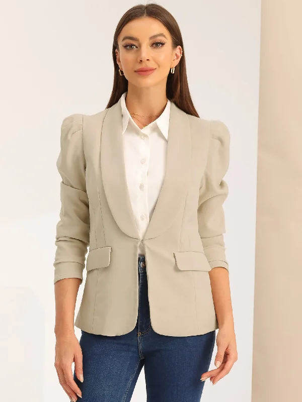 Work Office Casual Open Front Puff Sleeve Suit Blazer Women's Elegant Blazer
