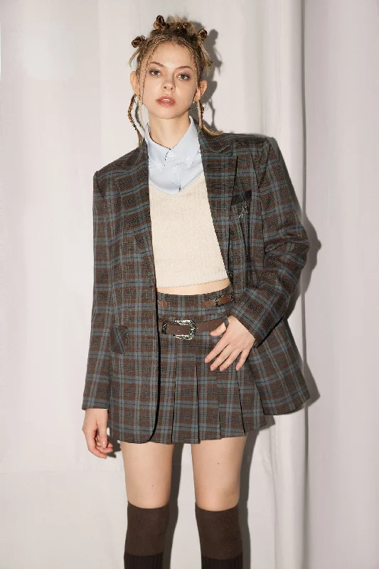 Padded Shoulders Plaid Blazer Women's Daily Blazer