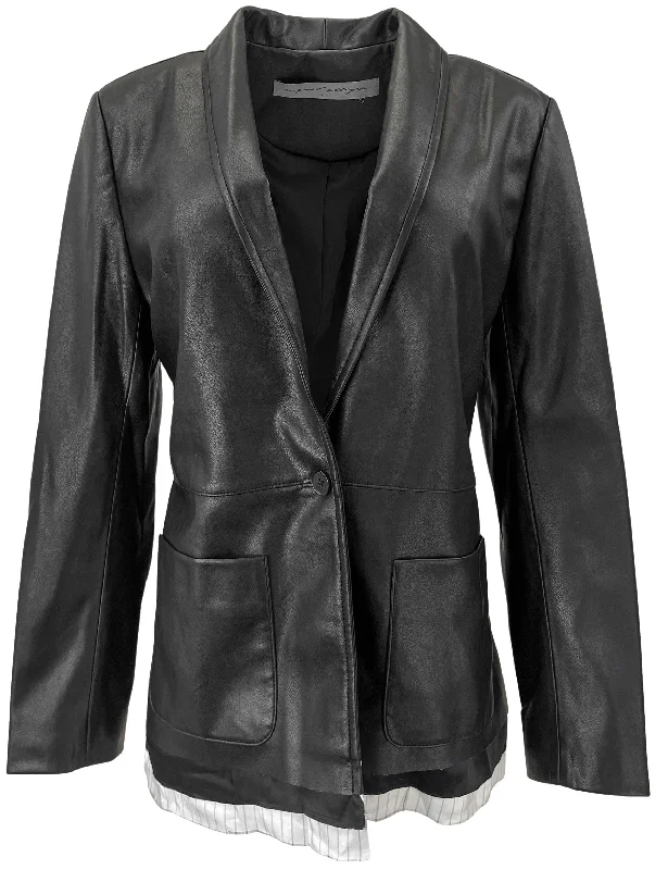 Raquel Allegra Lea Faux Leather Blazer in Black Linen Women's Suit