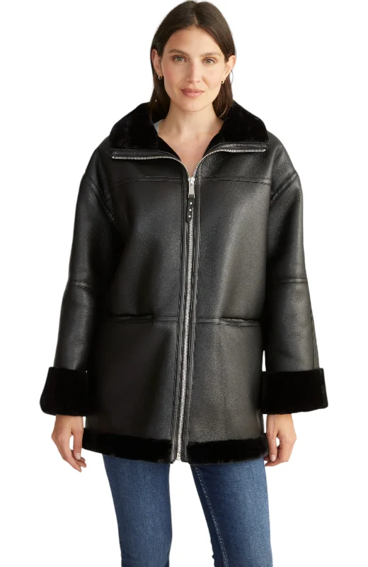Rebecca Minkkoff Women's Vegan Shearling Car Coat Soft Thermal Overcoat
